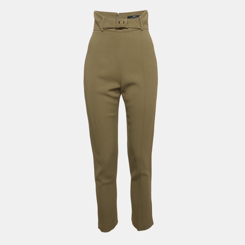 Elisabetta Franchi Green Crepe Slim Fit Trousers S